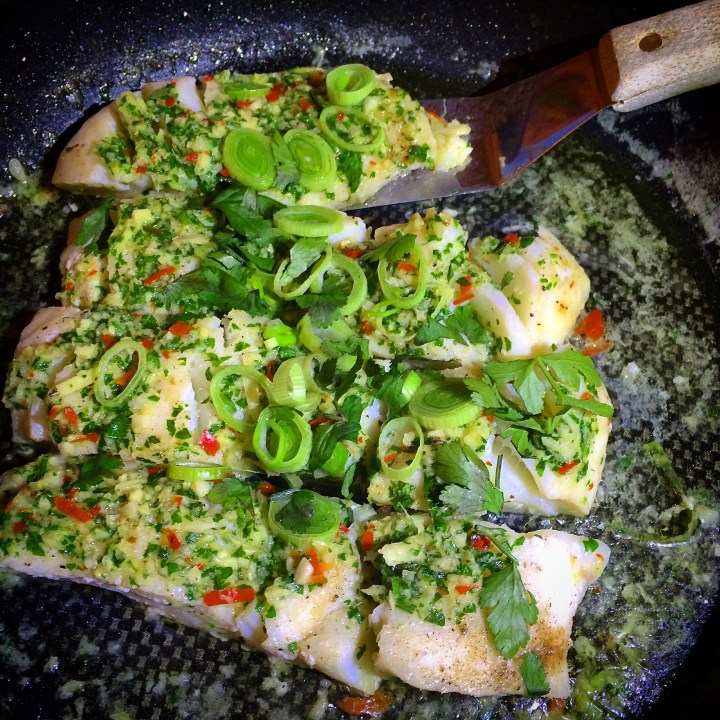 stekt skrei i urtemarinade